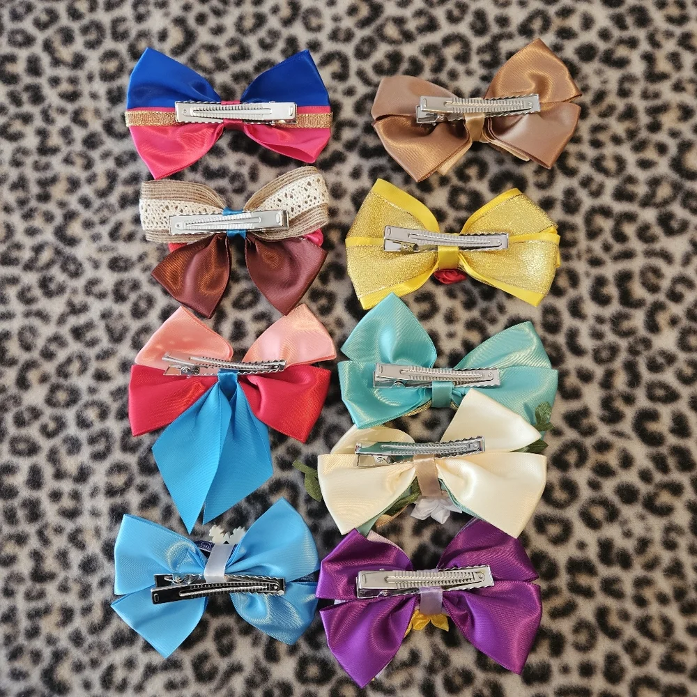 9 Princess Character Inspired Hair Bows Clips for Girls/Women, Hair Accessories